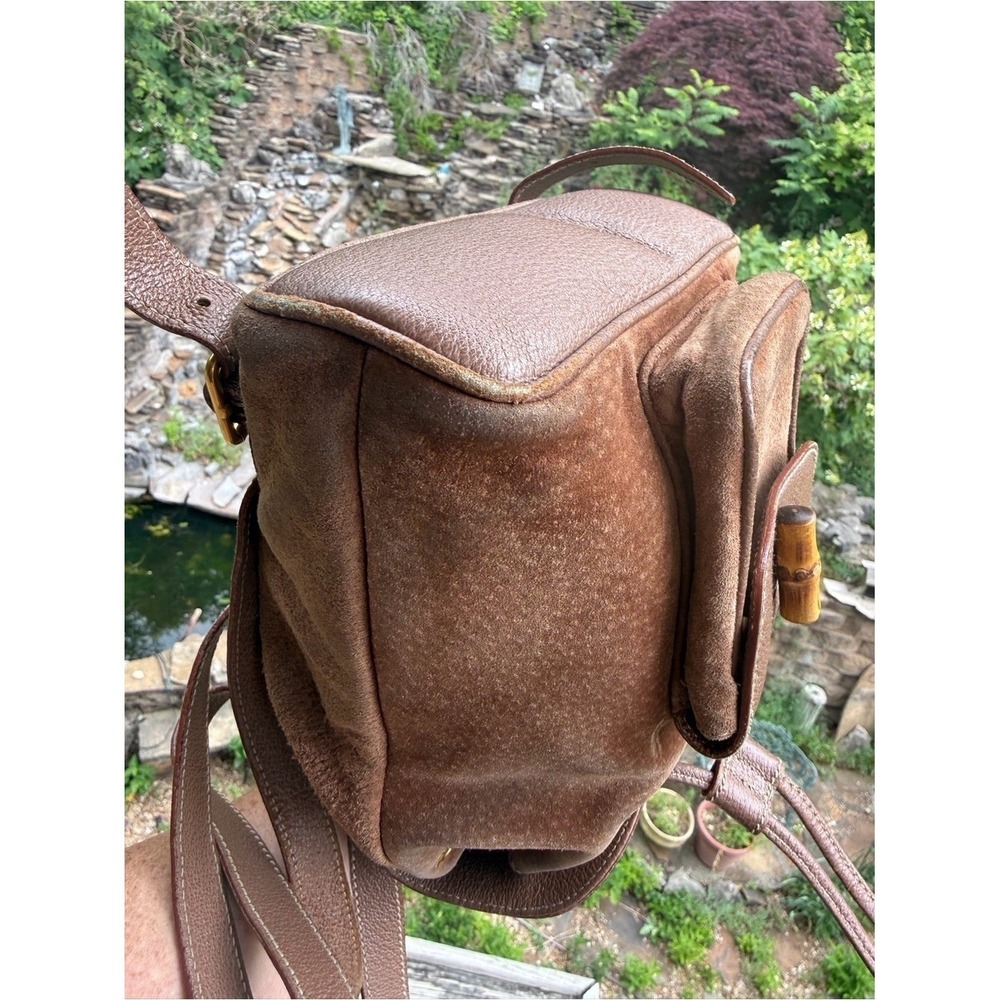 Gucci Suede Bamboo Mini Backpack Brown Leather Italy Vintage - Picture 9 of 16